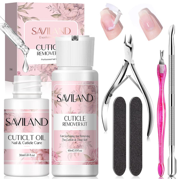 SAVILAND Cuticle Remover and Oil Kit - Nail Care with Cuticle Trimmer and Moisturizer for Home Use