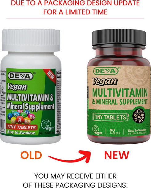 DEVA Tiny Tablets Vegan Multivitamins for Women & Men, 90 Tablets with Iron & Minerals