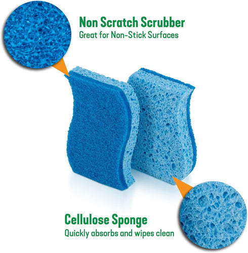 Pine-Sol Non Scratch Scrub Sponges - Double Sided Dish Scrubber Safe for Nonstick Cookware - Kitchen Essentials for Dishwashing and Cleaning, 4 Pack, Blue by Pine-Sol