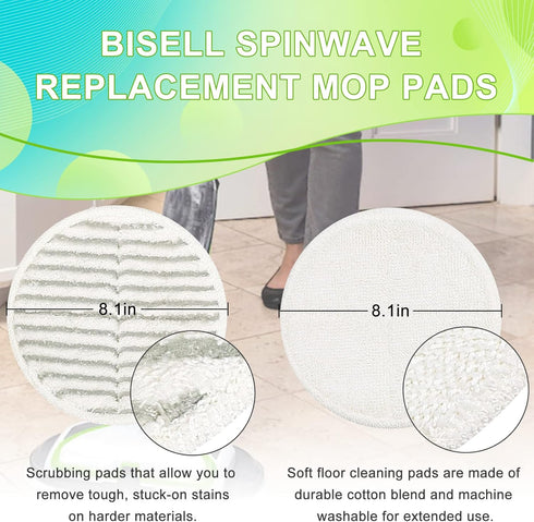 2124 Replacement Pads for Bissell Spinwave Spin Mop, (2 Scrubby Pads and 4 Soft Pads) Compatible with Bissell Spinwave