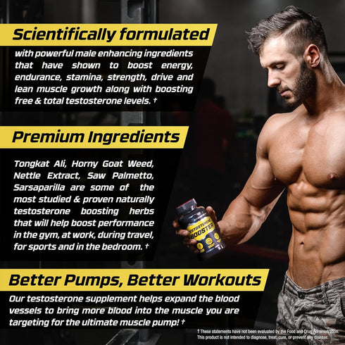 Testosterone Booster - Male Enhancing Pills for Muscle Growth, Libido, Stamina - Total T Test Boost - 2 PACK