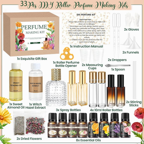 Set TSVATE DIY Perfume Making Kit for Women- Roller Perfume Making Kit, Travel Perfume with Essential Oil, Spray