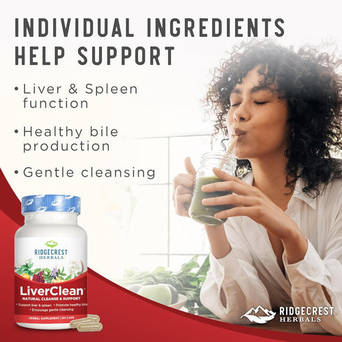 Ridgecrest Herbals LiverClean, Herbal Liver Support Supplement with Blessed Thistle and Dandelion, 60 Caps