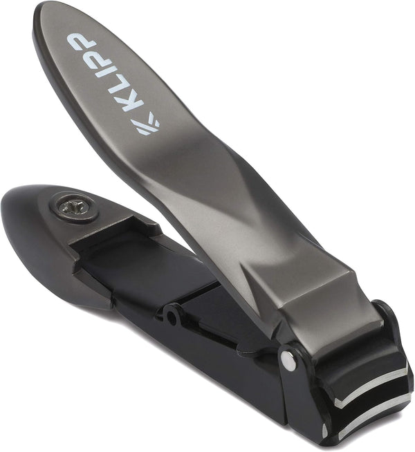 KLIPP Nail Clippers for Men with Catcher - Heavy Duty Self-Collecting Nail Cutters, Includes Ziplock Pouch