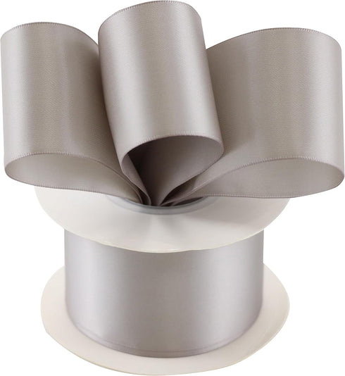 Silver Ribbon 2 Inch Double Face Satin Ribbon 25 Yards for Gift Wrapping, Wedding Decor, Baby Shower Decorations