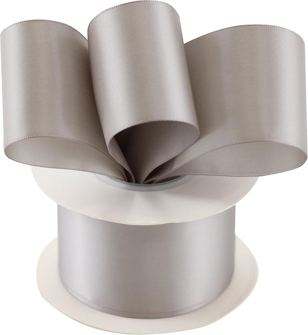 Silver Ribbon 2 Inch Double Face Satin Ribbon 25 Yards for Gift Wrapping, Wedding Decor, Baby Shower Decorations