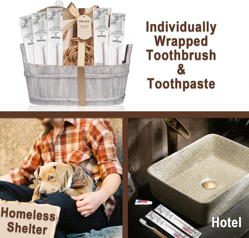 50 Pack Disposable Toothbrushes with Toothpaste, Individually Wrapped Travel Toothbrush Kit for Hotel and Airbnb