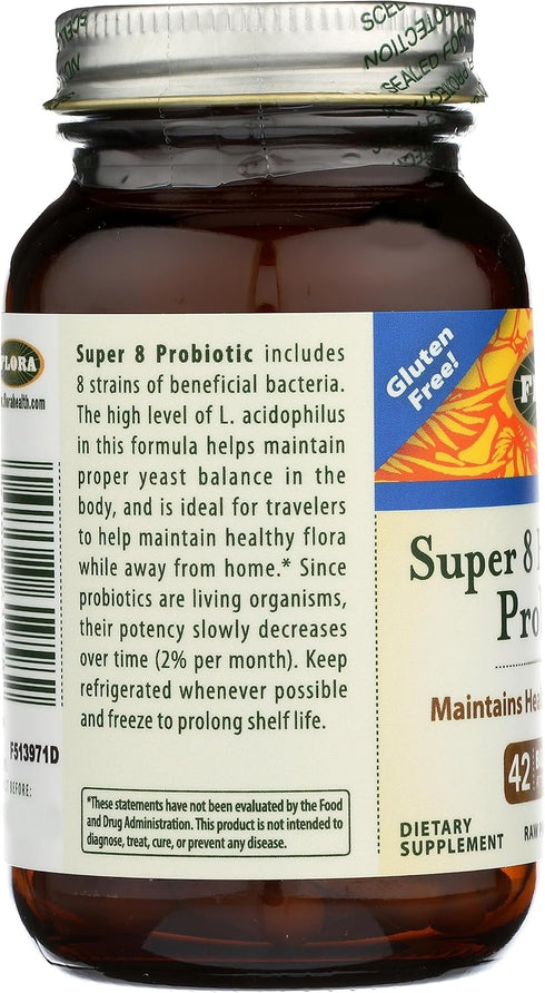 Flora Super 8 Hi Potency Probiotics - 30 Count - 42 Billion CFU, Raw, Gluten Free - Healthy Yeast Balance & Digestive