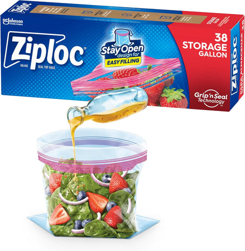 Ziploc Gallon Food Storage Bags, Stay Open Design with Stand-Up Bottom, 38 Count