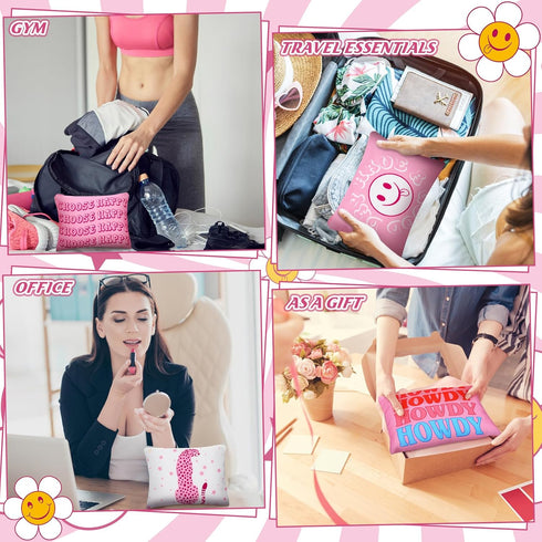 Kajaia 12 Pcs Preppy Makeup Bag with Zipper - Pink Smile Face Cosmetic Bag for Women