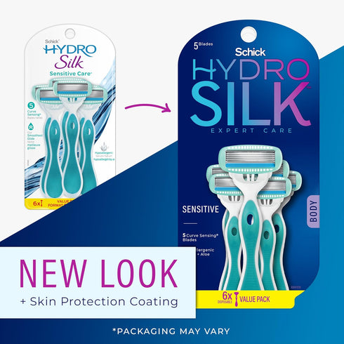 Schick Hydro Silk Sensitive Skin Disposable Razors for Womens, 6 Count