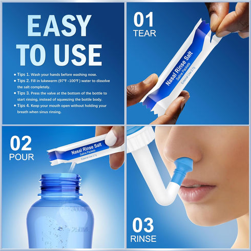 Packets 100 Packets Neti Pot Salt - Individually Wrapped Saline for Nasal Wash | Neti Pot Refill Kit| Effective Nasal