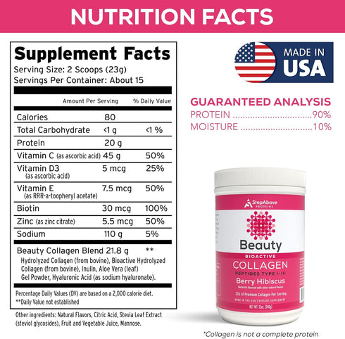 Beauty Collagen Peptides, Berry Hibiscus Flavor, 12 Oz
