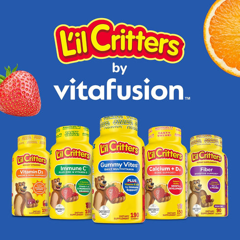 Gummy Gummy 2+ D3 Immune, 100 Gummies Lil Critters Vites No Sugar Added Daily Multivitamin for Ages Toddlers & Kids
