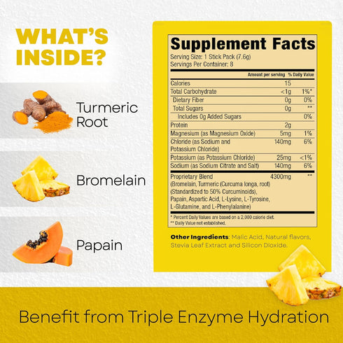 Bala Enzyme Hydration & Sugar-Free Drink Mix - Turmeric, Bromelain, Papain, Immunity, Mobility - Pineapple (10 Count)