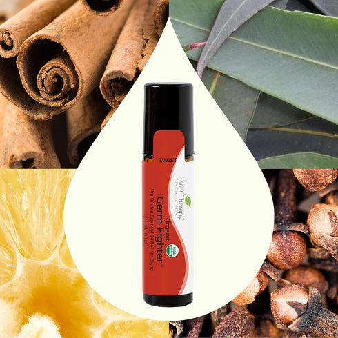 Plant Therapy Organic Germ Fighter Essential Oil Blend - 100% Pure, Pre-Diluted Roll-On, 10 mL