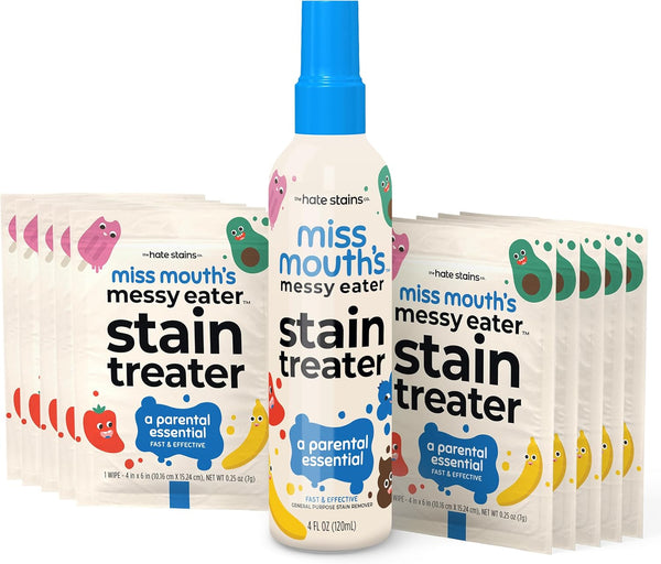 Miss Mouth's Messy Eater Stain Treater Spray - 4oz & 10 Wipes Stain Remover for Newborn & Baby Essentials