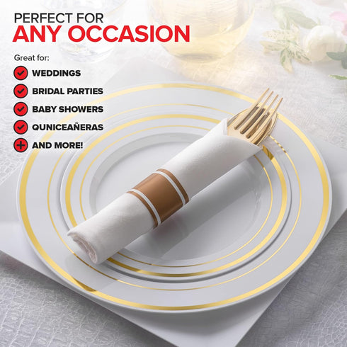 25 Pack Pre Rolled Plastic Silverware Sets for Parties, Gold Cutlery Set, Heavy Duty Utensils Individually Wrapped