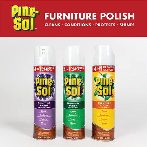 Pine-Sol 12.7 6 Pack Furniture Polish Aerosol, Lemon Scent - Wood Furniture Polish Spray Gives You A Powerful Clean You