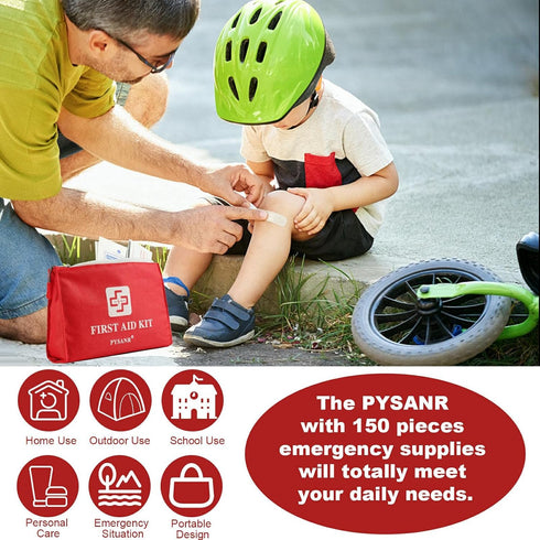 Small First Aid Kit, 150 Piece with Foil Blanket, Scissors, Emergency Bag for Home, Travel