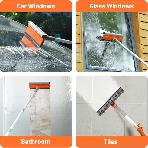 eazer 46'' Professional Window Cleaner Tool, 2-in-1 Rotatable Squeegee with 20''-46'' Extension Pole for Window Washing