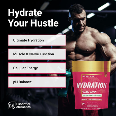 Essential Elements Hydration Packets Watermelon Cucumber, Sugar Free Electrolytes Powder, 25 Stick Packs