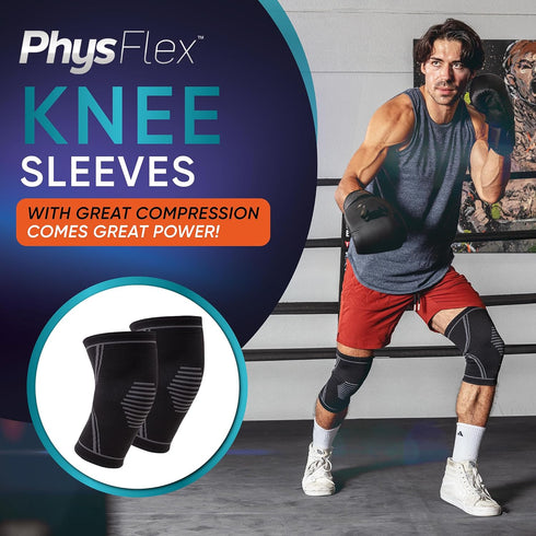 Knee Brace for Pain Relief, 2 Pack Compression Sleeves for Men and Women, Support for Weightlifting, Gym, Workout,