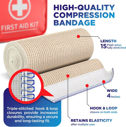 Premium Elastic Bandage Wrap, 2pk 4” Self-Closing Reusable Compression Bandage Wrap for Legs and Arms