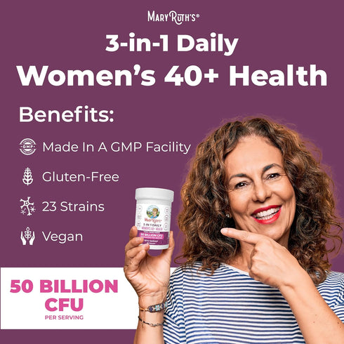 MaryRuth Organics 3-in-1 Daily Health 40+ Probiotics for Women - 50 Billion CFU - 30 ct - Estrogen Supplement