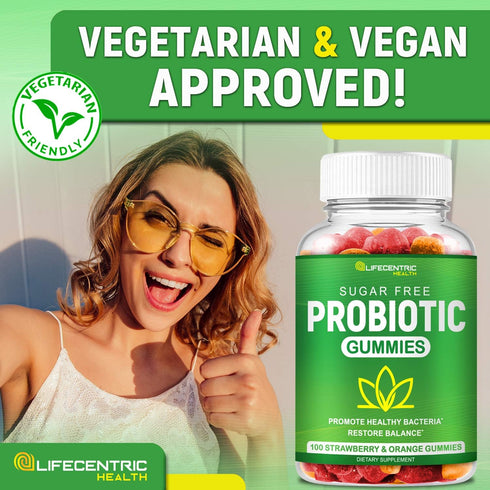 Probiotic Gummies for Adults and Kids, Max Strength 5 Billion CFU | Organic Sugar Free Gummies for Digestive Health |