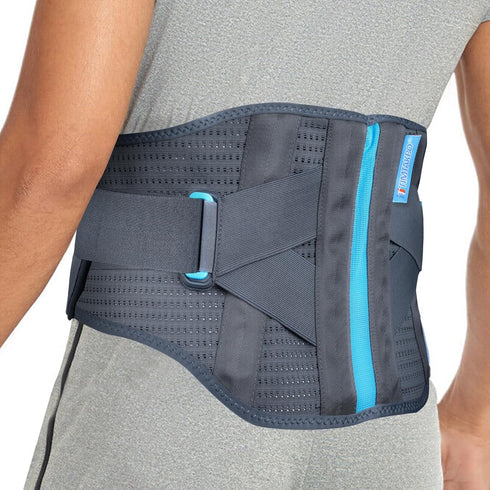 Back Brace for Lower Back Pain Relief with Lumbar Pad for Men and Women - Gray/Blue, S/M Fit