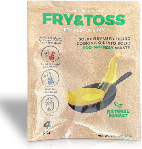 FRY&TOSS Cooking Oil Solidifier - Plant Based Powder for Waste Cooking Oil Disposal, Solidifies Up to 8 Cups