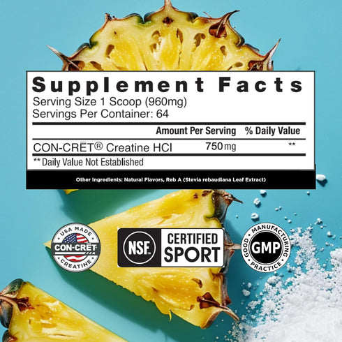 Creatine HCl Powder - Muscle, Cognitive, Cellular Energy Support, No Bloating or Cramps, USA Made & NSF Certified,
