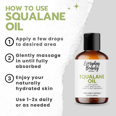 Squalane Oil - 100% Pure & Natural Plant Derived Facial Oil 2 Fl Oz - Cold Pressed Premium Grade Moisturizing Oil