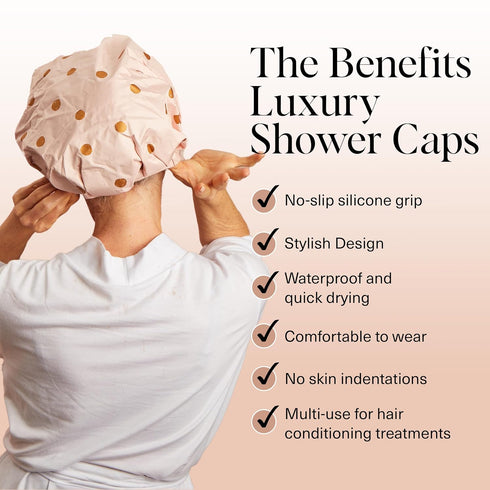 Kitsch Luxury Shower Caps for Women, Reusable Waterproof, Large Non-slip Quick-dry Hair Cap, Blush Dot