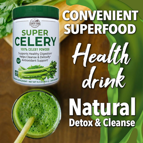 COUNTRY FARMS Super Celery Powder | 100% Celery Powder for Healthy Digestion & Detox, 40 Servings, 11.3 Oz