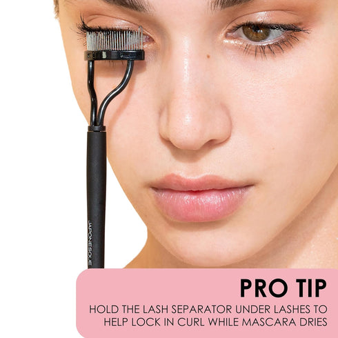 JAPONESQUE Velvet Touch Lash Separator - Eyelash Comb Tool, Remove Mascara Clumps, Arc Lash Brush (Black)