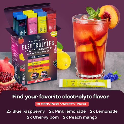 KEY NUTRIENTS Multivitamin Electrolytes Powder - No Sugar - 5 Delicious Flavors - Endurance & Energy Supplement