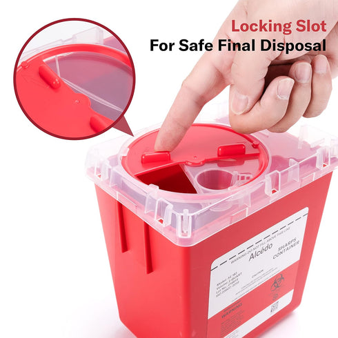 Alcedo Sharps Container, 2 Quart (3-Pack), Biohazard Needle and Syringe Disposal, Medical Grade