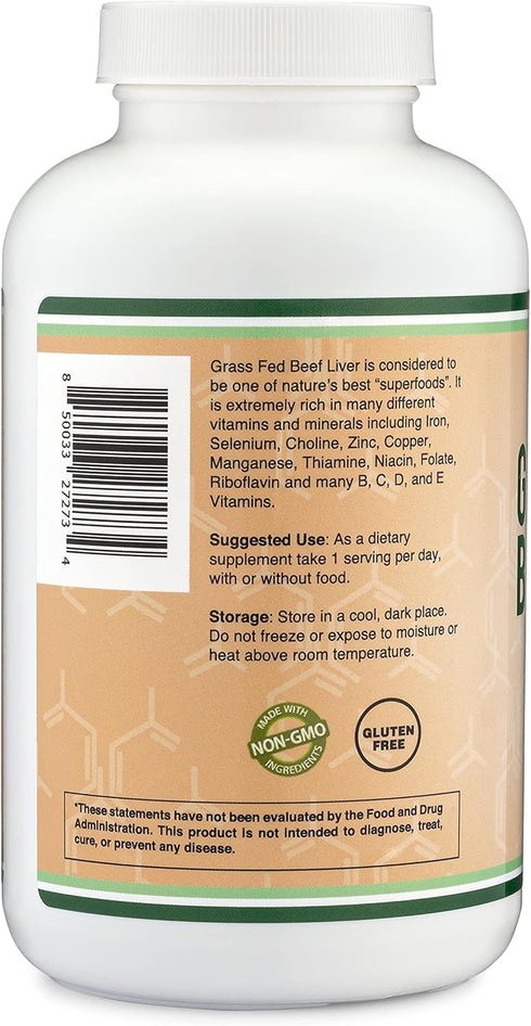 Beef Liver Capsules, 1000mg Grass Fed, 180 Capsules - Desiccated Beef Liver Supplement for Digestion & Immune Health