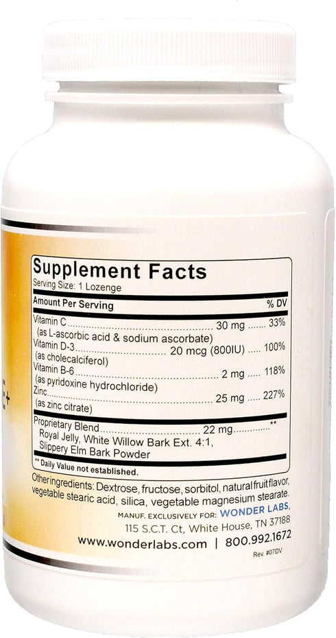 Zinc Lozenges with Vitamin C - Fruit Flavored Immune Support Lozenges, 25mg Zinc + 30mg Vitamin C, 100 Lozenges