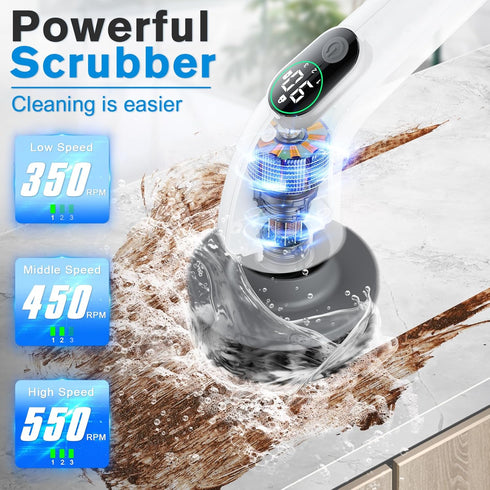 Zurostcae 550 3 8 IPX7 Electric Spin Scrubber, RPM Cordless Home Cleaning Brush with Extended Handle, Speeds