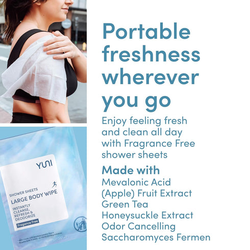 YUNI Beauty Large Unscented Body Wipes (12 Count) - Super Soft Moist Showerless Wipes for Travel