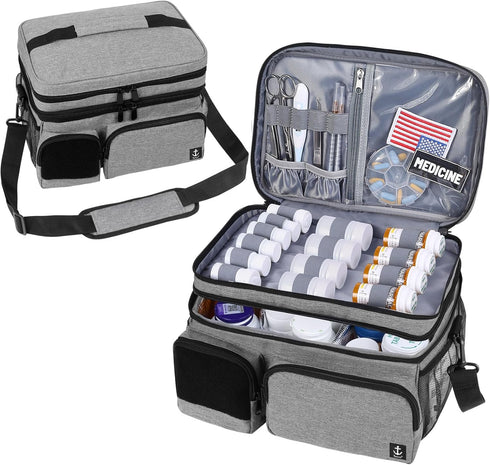 Timoxi Double Layers Medicine Bag with Insulated Compartment Pill Bottle Organizer with Lockable