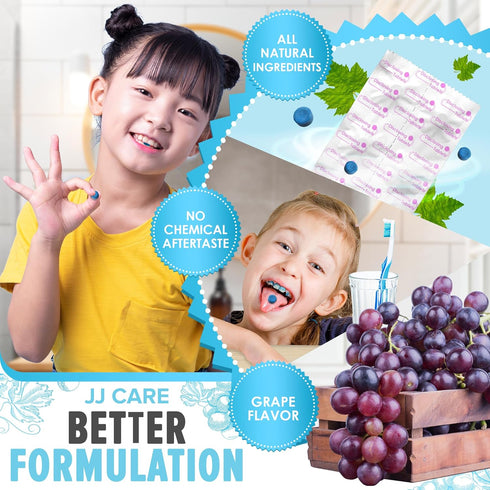 JJ Care Disclosing Tablets for Teeth | 102 Count Grape Flavored Plaque Tablets for Kids and Adults