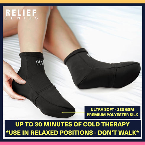 Packs Relief Genius Cold Therapy Socks with Reusable Gel ice - Achieve Relief from Sprains, Muscle Pain, Bruises