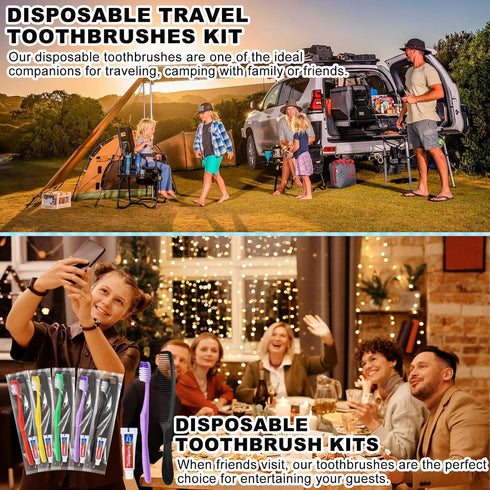 20Pcs Disposable Toothbrushes with Toothpaste and Comb, Travel Kit for Guests, 5 Colors, Individually Wrapped