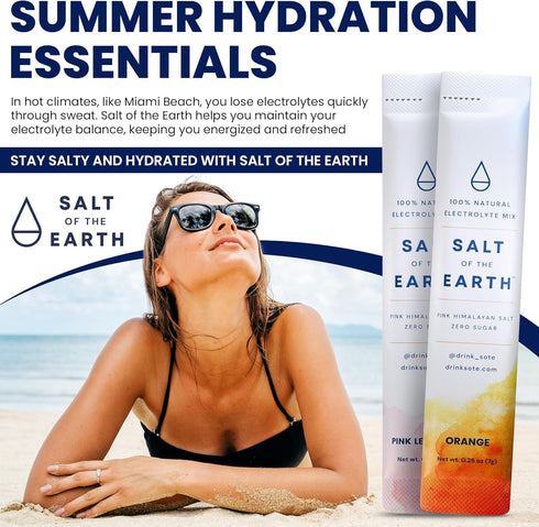 Salt of the Earth Premium Zero-Sugar Electrolyte - Made with Pink Himalayan Salt - 3 Sticks, Pink Lemonade