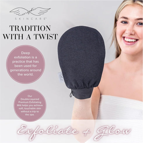 Seraphic Skincare Double-Layered Korean Exfoliating Mitt - Viscose Fiber Glove for Deep Exfoliation and Tan Removal