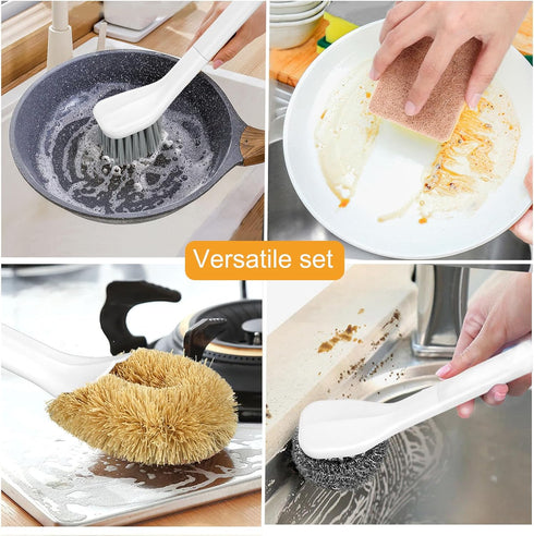 LivyChouance Set 7 Counter 1,Easy Dish Brush of with Holder for Scrubing Dishes Pots Pans Bowls Plates Bottles Sinks